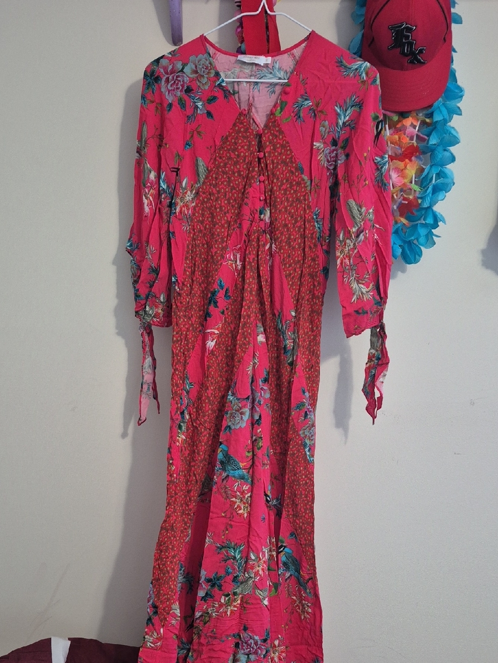 Johnny Was Malakye paneled maxi dress in red floral boho print Size XS